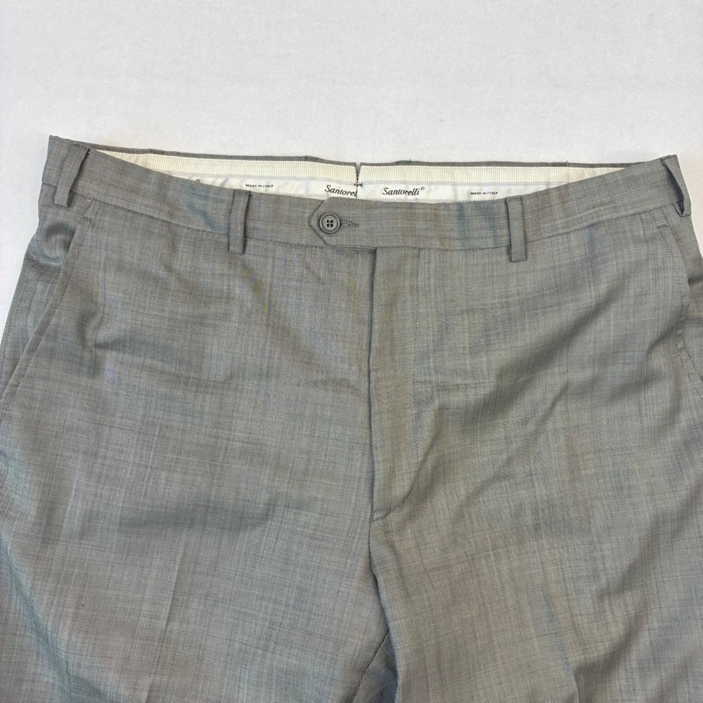 Santorelli Dress Pants Men 38x32 Grey Romeo 100% Wool Made in Italy Flat Front
